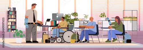 group of young disabled men and women meeting in inclusive classroom feeling positive and confident people with disabilities concept