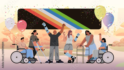 group of disabled gays and lesbians celebrating lgbt love parade disability pride festival transgender love people with disabilities