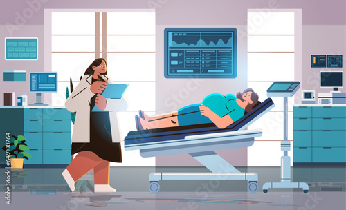 happy pregnant woman visiting doctor pregnancy motherhood expectation gynecology consultation concept modern hospital
