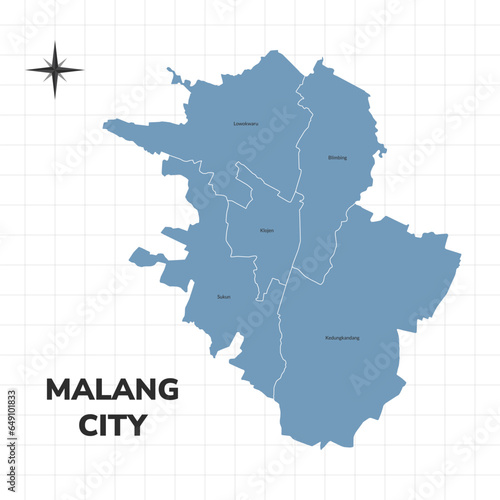 Malang city map illustration. Map of cities in Indonesia