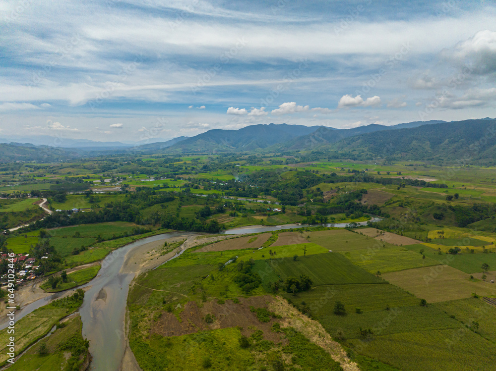 Mindanao Rice Tropical mountain with rice fields and winding river. Mindanao ...