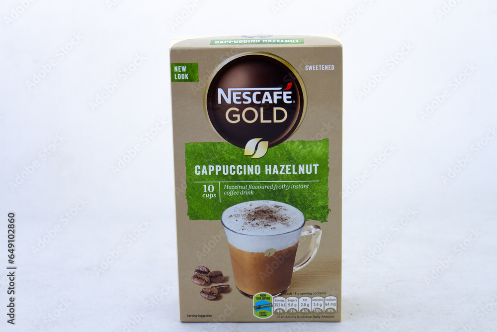 Johannesburg, South Africa a pack of Nescafe Gold hazelnut cappuccino