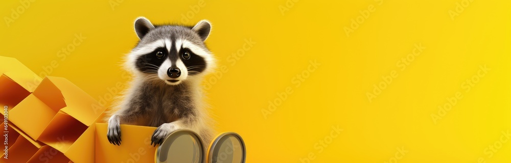 Raccoon on isolated yellow background. Raccoon on isolated yellow background.