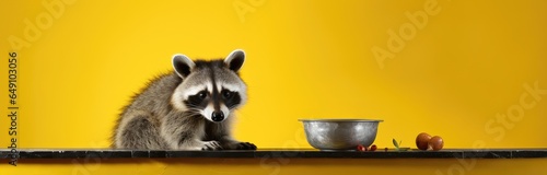 Raccoon on isolated yellow background. © Virtual Art Studio