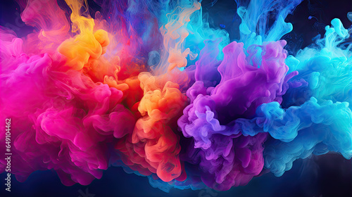 Clubs of multicolored neon smoke  ink. An explosion  a burst of holi paint. Abstract psychedelic pastel light background. 3D rendering. AI generated. Clubs of multicolored neon smoke  ink. An explosio