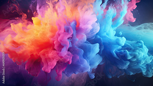 Clubs of multicolored neon smoke, ink. An explosion, a burst of holi paint. Abstract psychedelic pastel light background. 3D rendering. AI generated. Clubs of multicolored neon smoke, ink. An explosio © Ziyan Yang