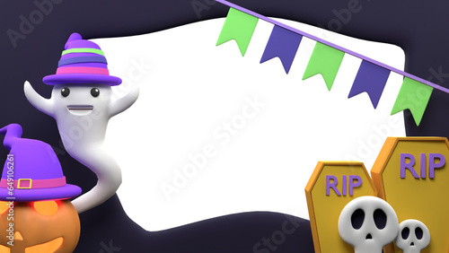 3D background with a cute Halloween ghost feel along with a skull coffin © atanasius
