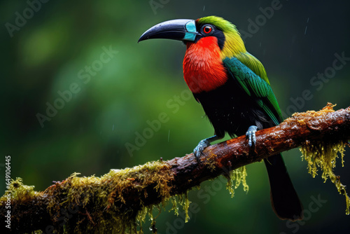 Tropical American toucan with green plumage