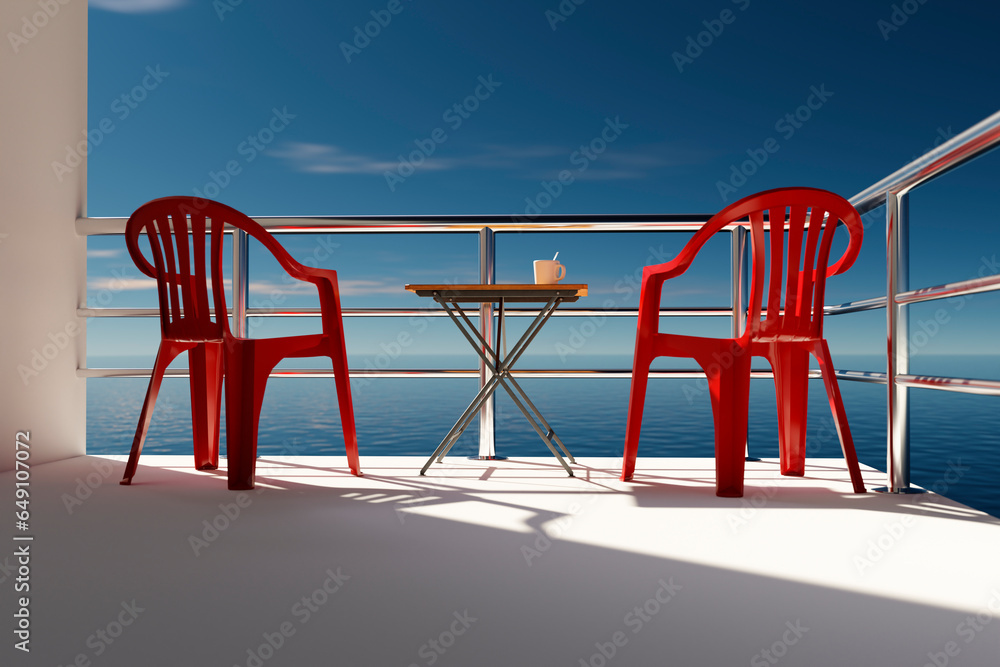A beautiful view of the ocean from the veranda of a snow-white villa located on the shore. A beautiful view of the ocean from the veranda of a snow-white villa located on the shore.