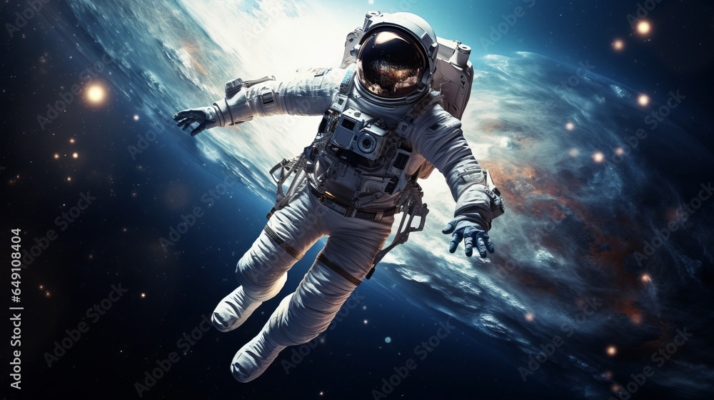 An astronaut in outer space. 