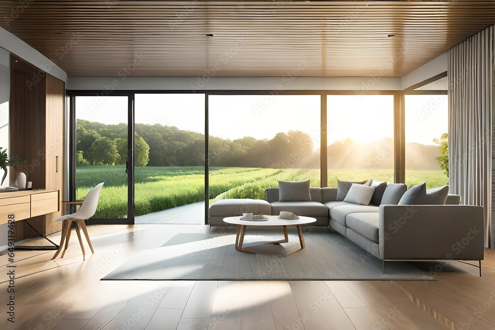 Fototapeta premium modern living room with fireplace