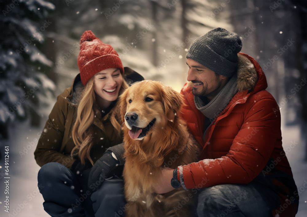 Obraz premium happy family walking their pet