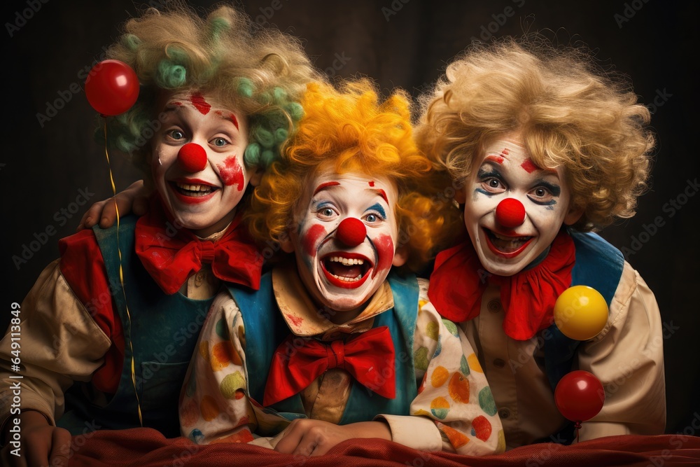 Children's happy birthday party Child with a drawing of a clown's face Children's happy birthday party Child with a drawing of a clown's face