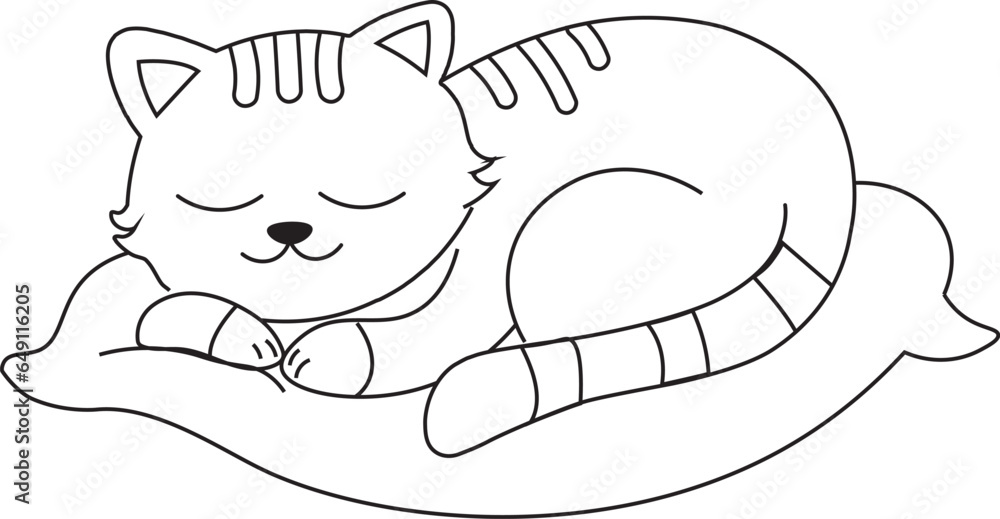 Obraz premium sleeping cat illustration for coloring page