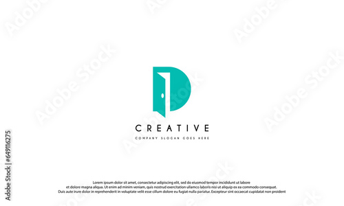 Initial Letter D door logo, Letter D with open door logo design vector illustration.