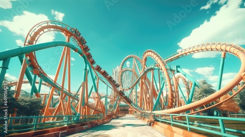 Roller coaster on the high with sky background.