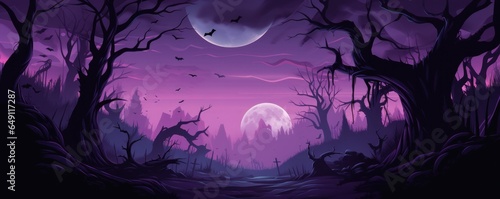 halloween background with creepy landscape A spooky scary forest, halloween night. Generative ai photo