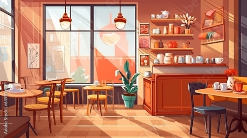 Cozy cafe interior  coffee shop Colorful cartoon modern illustration  good for your design