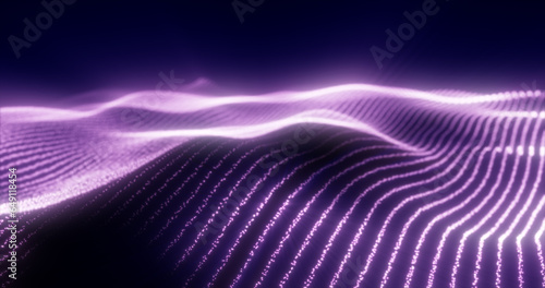 Abstract purple waves from glowing particles and lines futuristic hi-tech background