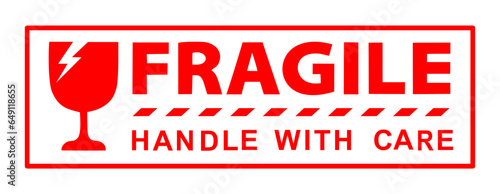sticker fragile handle with care, red fragile warning label, fragile label with broken glass symbol