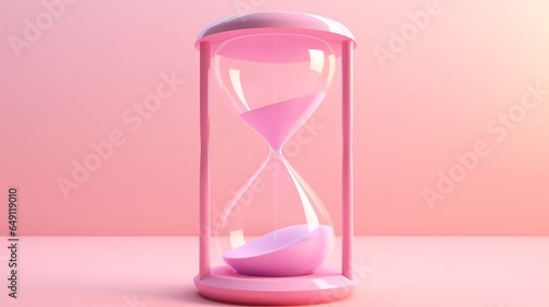 Funny, ultra soft Hourglass isolated on pink background. Pastel colors. Colorful poster and banner. Cartoon minimal air style