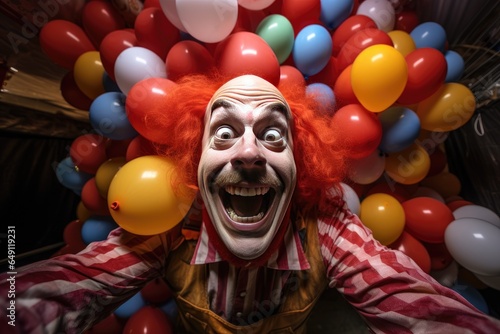 colorful clown Illustration of a happy clown playing with balloons at a children's birthday party.