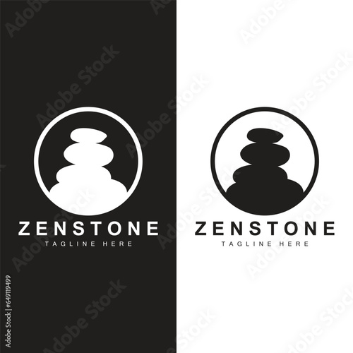 Stone Logo, Vector Zen Meditation Stone Balance Tranquility, Yoga Minimalist Simple Design, Silhouette Illustration