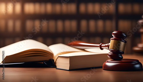 Justice law and legal concept, Law and justice theme, A judge's gavel sits on a desk in a law office stock images 