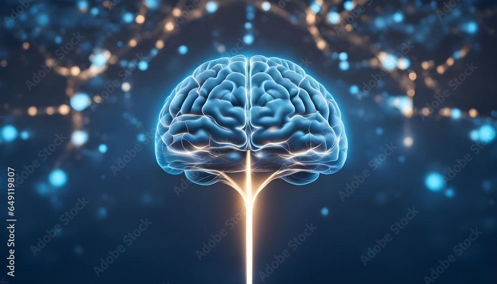3d rendered illustration of a brain, human brain, Powerful brain with connections blue background 3d, Shining brain stock photo, Human brain and spinal cord in x-ray view 3d rendered illustration of a brain, human brain, Powerful brain with connections blue background 3d, Shining brain stock photo, Human brain and spinal cord in x-ray view