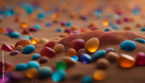 close up of sprinkles, beach colored stones stock images