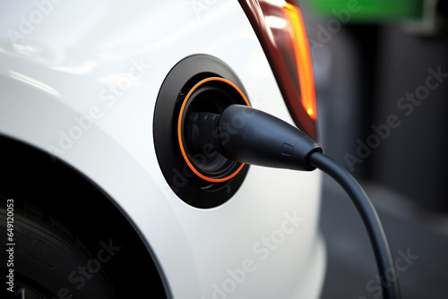 Plug charging white electric car