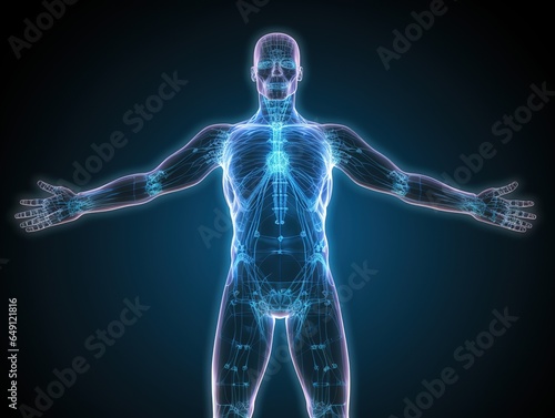 Human body low poly wireframe. Hud,GUI for game background design. Technology background. Digital data