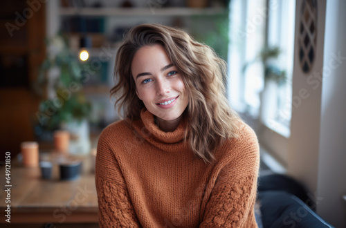 Happy young woman relaxing at home