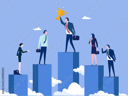 Business competition, performance comparison chart between company profit or employee, winner and loser in contest, achievement concept, business people compete on performance graph with one winner.