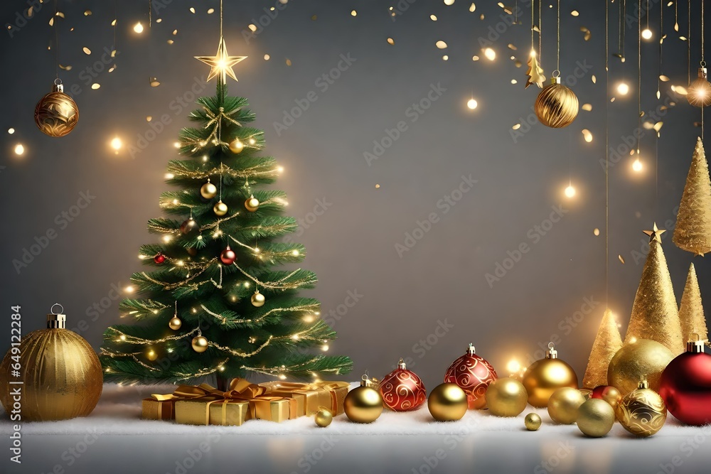 3d rendering Decorated green Christmas tree