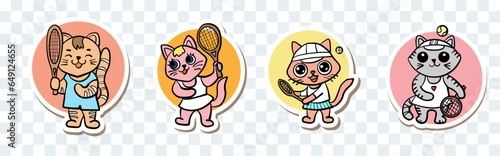 Cute Cat Playing Tennis Vector Illustration Isolated mascot