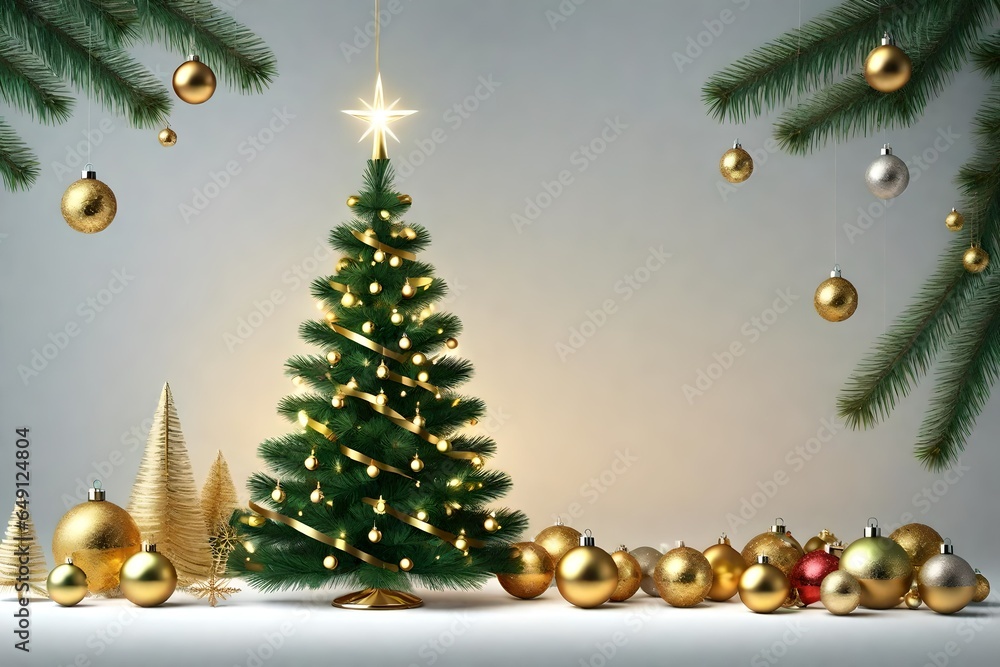 3d rendering Decorated green Christmas tree 