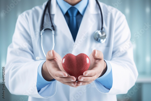 Close up of doctor cardiologist holds heart in hands
