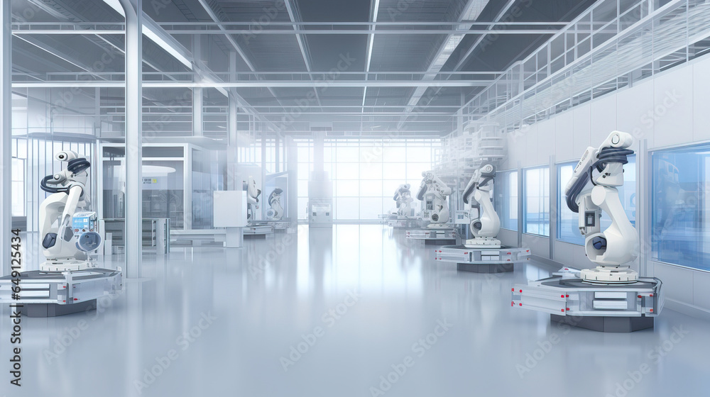 Obraz premium Industry 4.0 smart factory interior showcases advanced automation, machinery