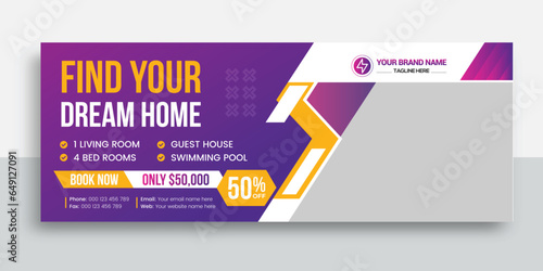 Home for sale real estate facebook cover and web banner template for real estate business | Real estate web banner and social media facebook cover template