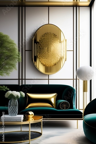 Architectural Digest photo of a Japanese and Scandinavian design style living room with lots of golden light, hyperrealistic surrealism, award winning masterpiece with incredible details, epic stunnin photo