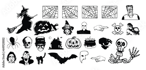 Collection of Halloween silhouettes icons and characters.