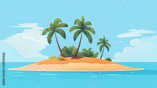 minimalist flat vector wallpaper empty ocean  tropical island palm background  with empty copy space