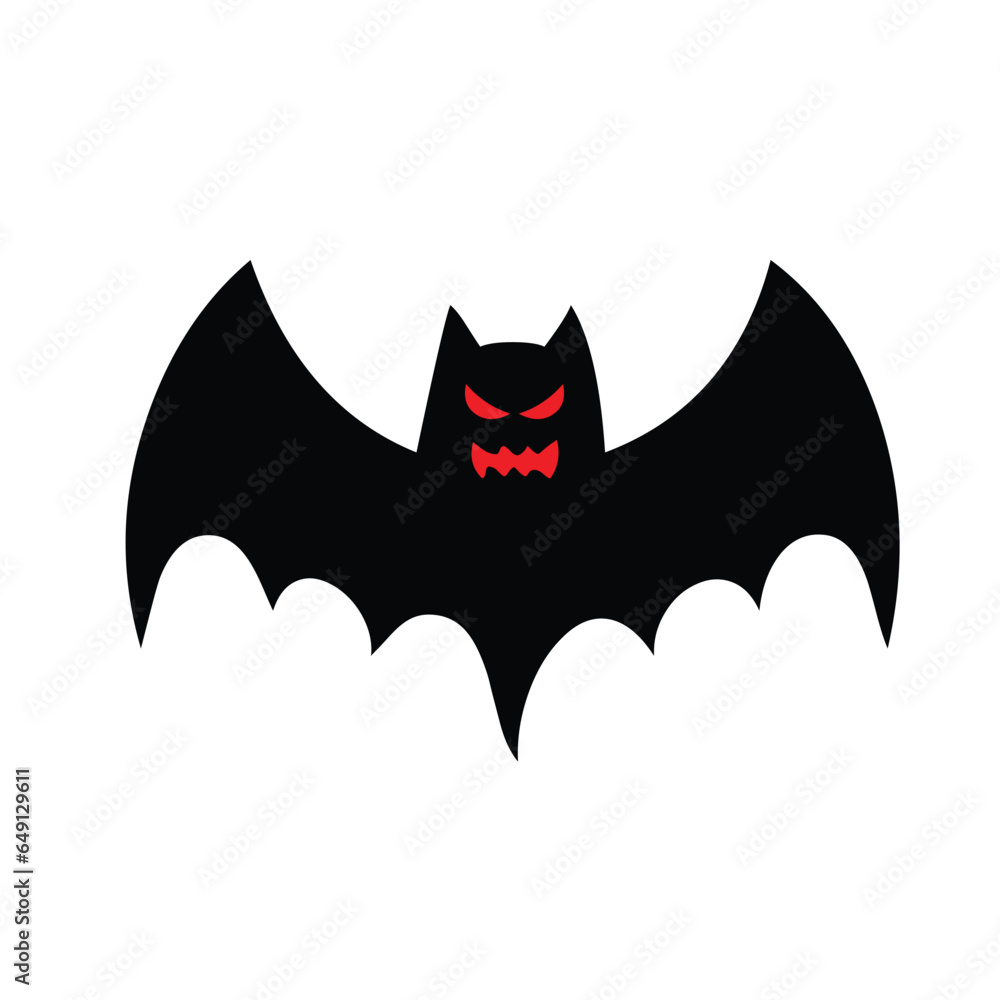 Black bat with an angry face expression and open wings