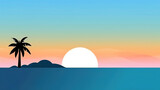 minimalist flat vector wallpaper empty ocean, tropical island palm background, with empty copy space