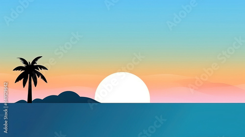 minimalist flat vector wallpaper empty ocean  tropical island palm background  with empty copy space