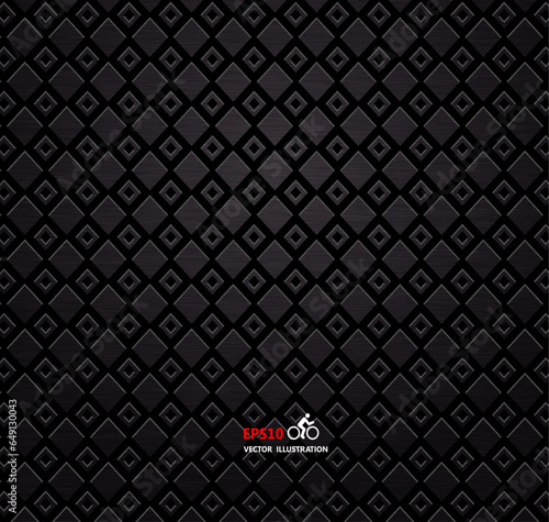 Dark black geometric grid background .Modern dark abstract vector texture.Perforated sheet metal.