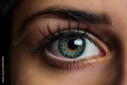 Cropped shot of an unrecognizable young woman's eye against a dark background © alisaaa
