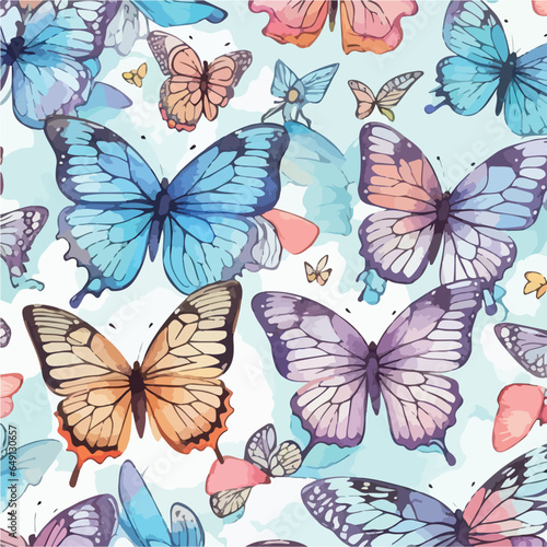 Seamless Pattern of Butterflies. Butterfly and Bloom