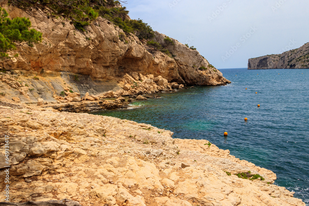 View of Calanque de Morgiou on the Mediterranean shore between Marseille and Cassis in the south of France